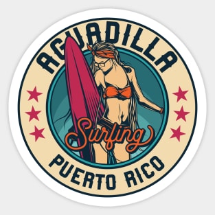 Vintage Surfing Badge for Aguadilla, Puerto Rico Sticker